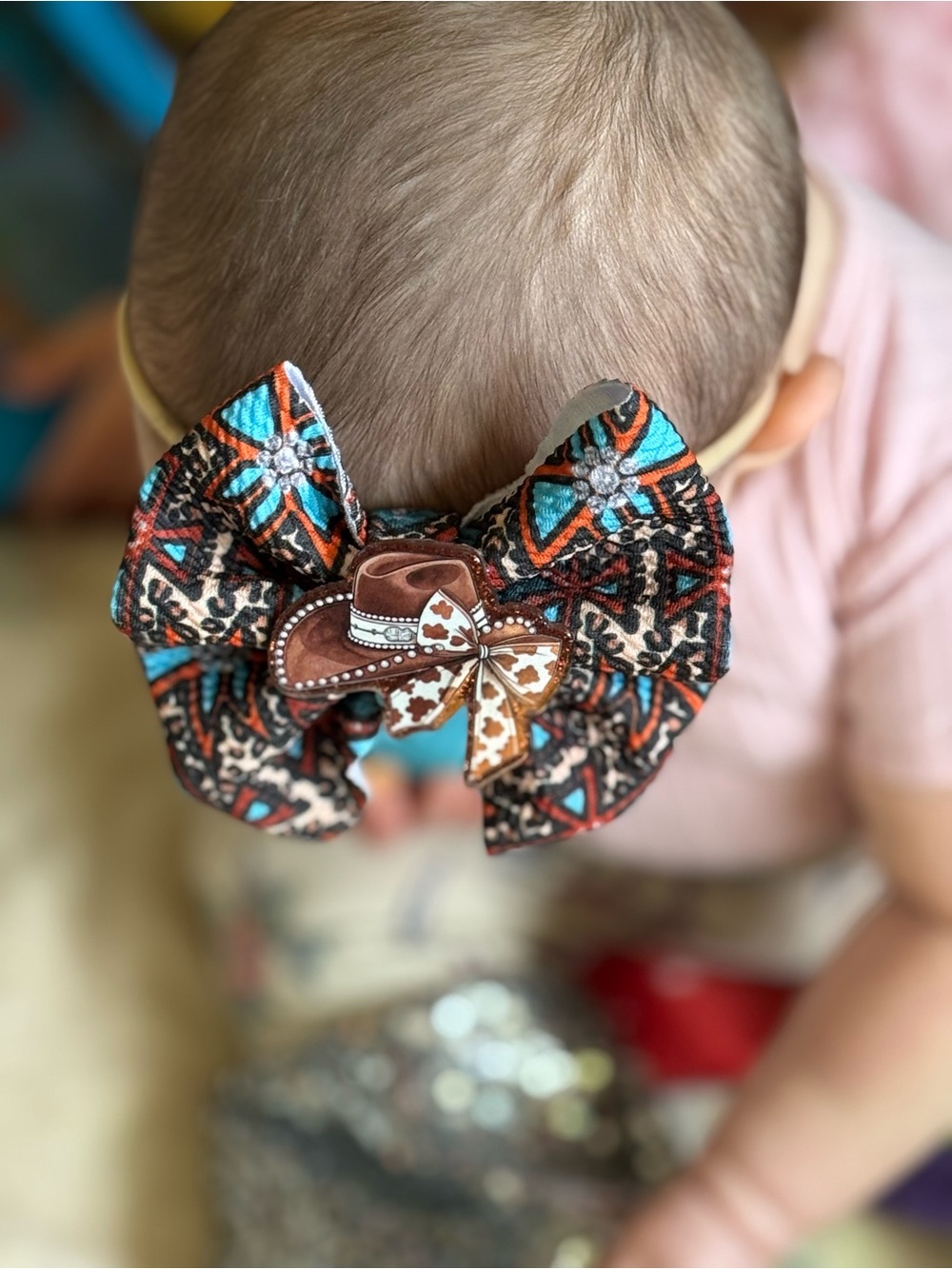 Turquoise & Brown Patterned Bow Headband for Kids